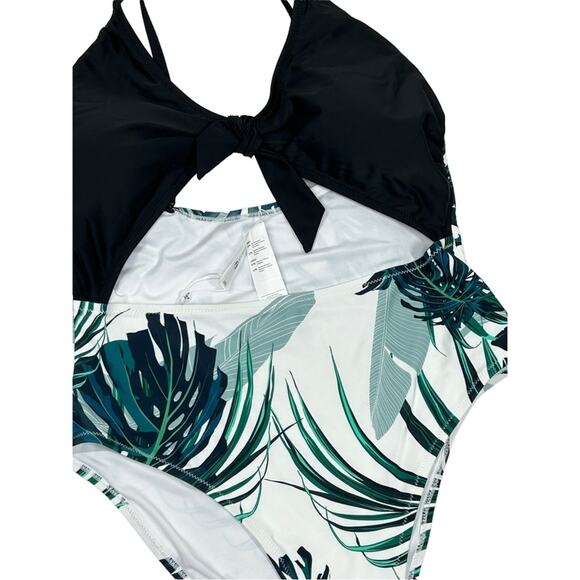 Cupshe NWT Black Floral Print Halter Tummy Control One Piece Swimsuit Monokini - Picture 4 of 16